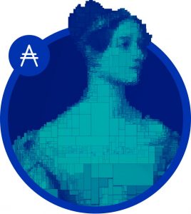 Cardano ADA Logo Blauw Officiële Ada Lovelace computerprogrammeur